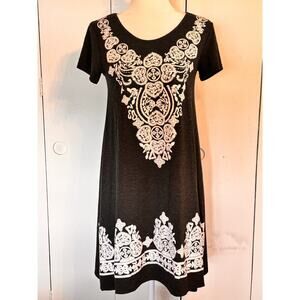 Exist Size‎ Small Knit T-Shirt Dress Gray with White Printed Pattern